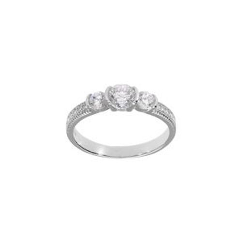 Bague Argent Rhodié Trilogie Oxydes Blancs