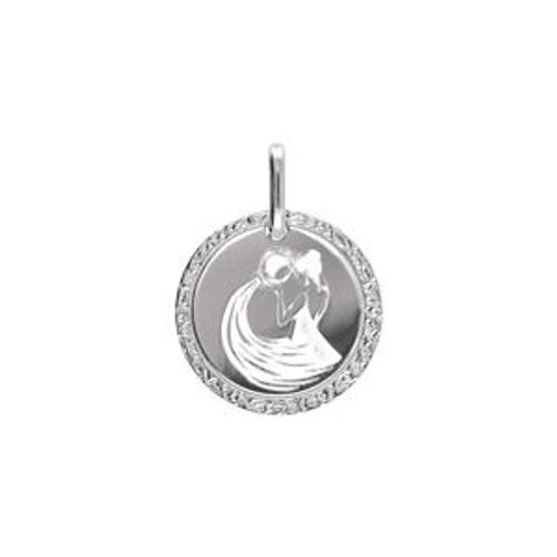 Pendentif Argent Rhodié Médaille 15mm Zodiaque Verseau