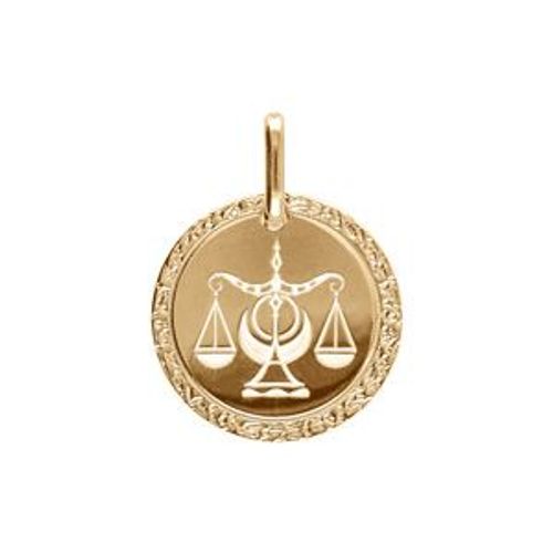 Pendentif Plaqué Or Médaille 15mm Zodiaque Balance