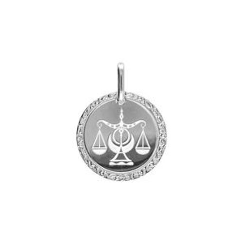 Pendentif Argent Rhodié Médaille 15mm Zodiaque Balance