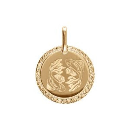 Pendentif Plaqué Or Médaille 15mm Zodiaque Poisson