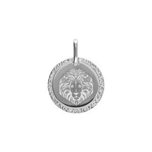 Pendentif Argent Rhodié Médaille 15mm Zodiaque Lion