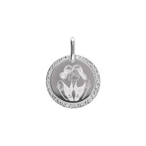 Pendentif Argent Rhodié Médaille 15mm Zodiaque Gemeaux