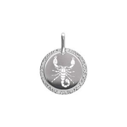 Pendentif Argent Rhodié Médaille 15mm Zodiaque Scorpion