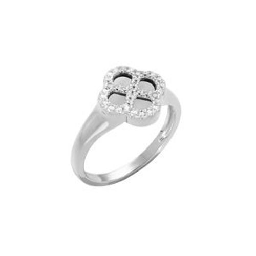 Bague Argent Rhodié Trèfle Nacre Blanche Véritable Contour Oxydes Blancs