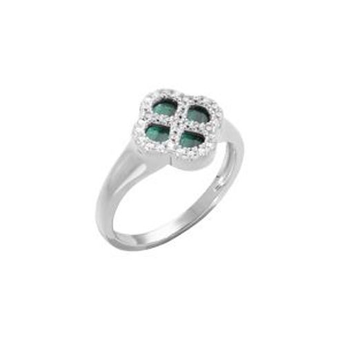 Bague Argent Rhodié Trèfle Malachite Contour Oxydes Blancs