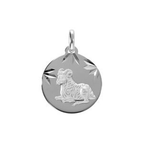 Pendentif Argent Rhodié Médaille 15mm Diamanté Zodiaque Bélier