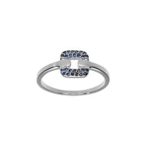Bague Argent Rhodié Carré Oxydes Bleus Sertis