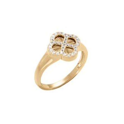 Bague Argent Doré Trèfle Sur Fond Diamanté Contour Oxydes Blancs