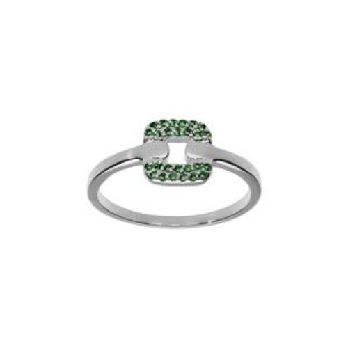 Bague Argent Rhodié Carré Oxydes Verts Sertis