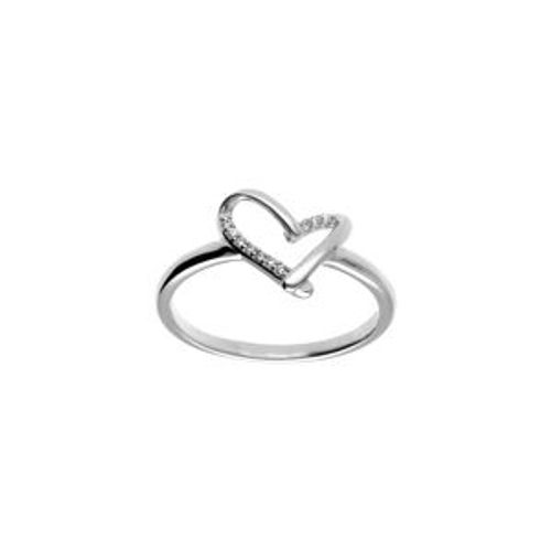 Bague Argent Rhodié Coeur Oxydes Blancs Sertis