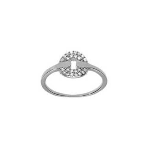 Bague Argent Rhodié Ronde Oxydes Blancs Sertis