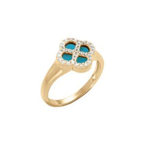 Bague Argent Doré Trèfle Turquoise Imitation Contour Oxydes Blancs