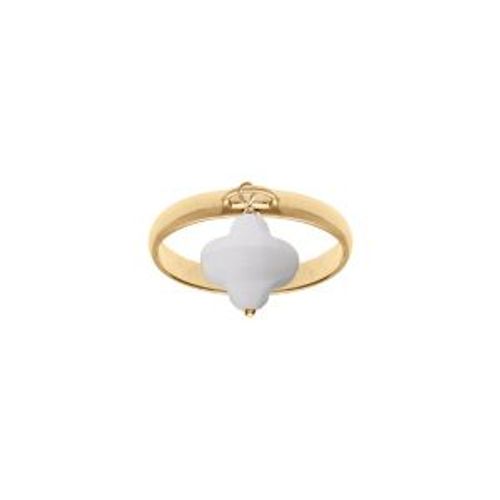 Bague Argent Doré Avec Trèfle En Verre Facetté Blanc