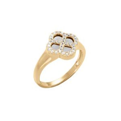 Bague Argent Doré Trèfle Nacre Blanche Véritable Contour Oxydes Blancs