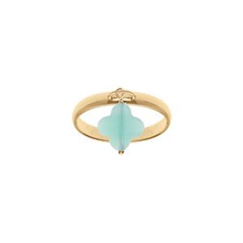 Bague Argent Doré Trèfle En Verre Facetté Vert Clair