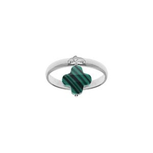 Bague Argent Rhodié Avec Trèfle En Verre Facetté Vert