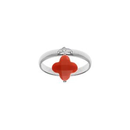 Bague Argent Rhodié Trèfle En Verre Facetté Rouge