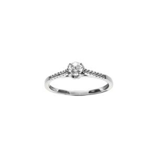 Bague Argent Rhodié Solitaire Oxydes Blancs Sertis Et 1 Oxyde Blanc Central 3.8mm