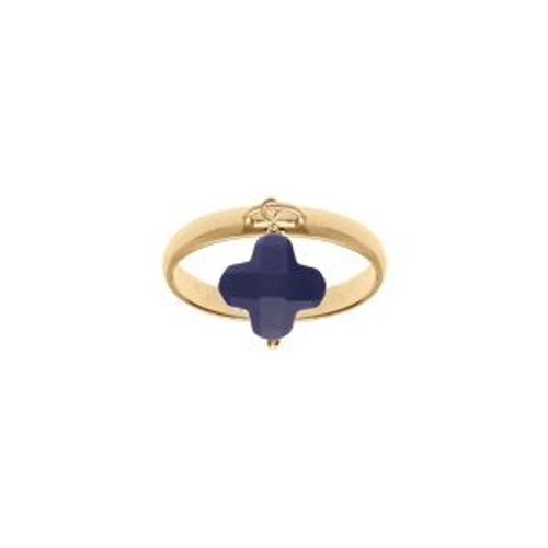 Bague Argent Doré Avec Trèfle En Verre Faceté Bleu Marine