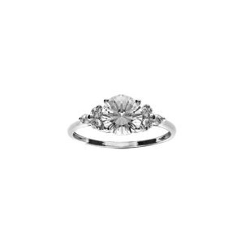Bague Argent Rhodié Oxyde Blanc Serti 7mm Et 3 Oxydes Sur Cotés 1.8mm