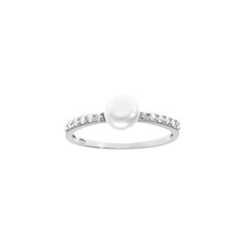 Bague Argent Rhodié Rail Oxydes Blancs Sertis Et Perle Blanche Imitation