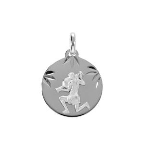Pendentif Argent Rhdoie Médaille 15mm Diamanté Zodiaque Verseau