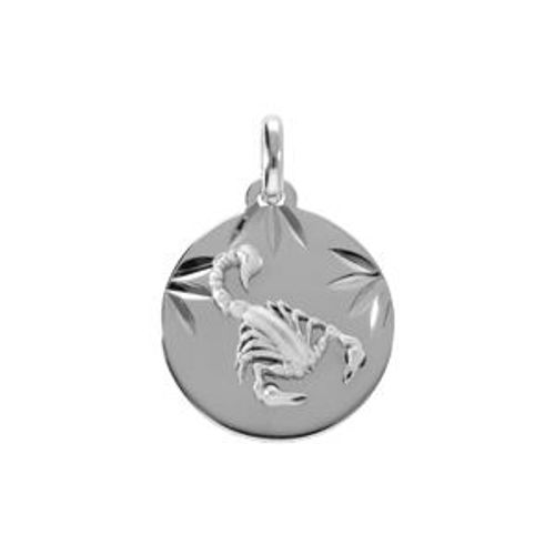 Pendentif Argent Rhdoie Médaille 15mm Diamanté Zodiaque Scorpion