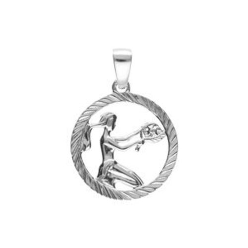 Pendentif Argent Rhodié Médaille 15mm Striee Zodiaque Vierge Decoupé