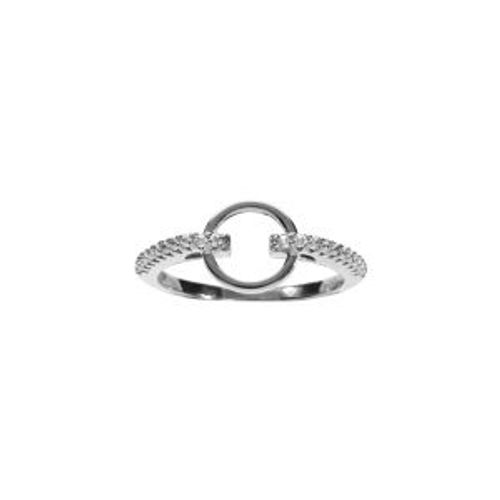 Bague Argent Rhodié Cercle Lisse Evidé Oxydes Blancs Sertis