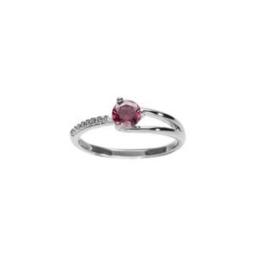 Bague Argent Rhodié Solitaire Oxyde Rose Et Oxydes Blancs Sertis