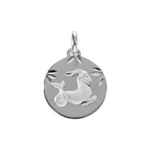 Pendentif Argent Rhdoie Médaille 15mm Diamanté Zodiaque Capricorne