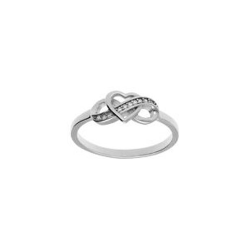 Bague Argent Rhodié Infini Et Coeur Oxydes Blancs Sertis