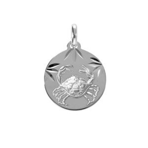 Pendentif Argent Rhodié Médaille 15mm Diamanté Zodiaque Cancer