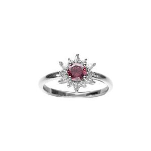 Bague Argent Rhodié Fleur Oxyde Rose Et Contour Oxydes Blancs