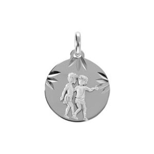 Pendentif Argent Rhodié Médaille 15mm Diamanté Zodiaque Gemeaux