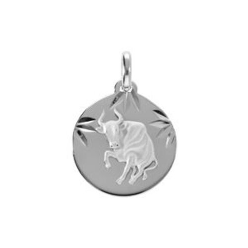 Pendentif Argent Rhodié Médaille 15mm Diamanté Zodiaque Taureau