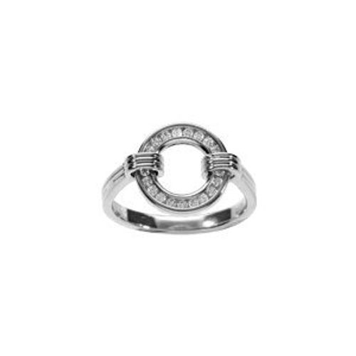Bague Argent Rhodié Cercle Evidé Oxydes Blancs Sertis