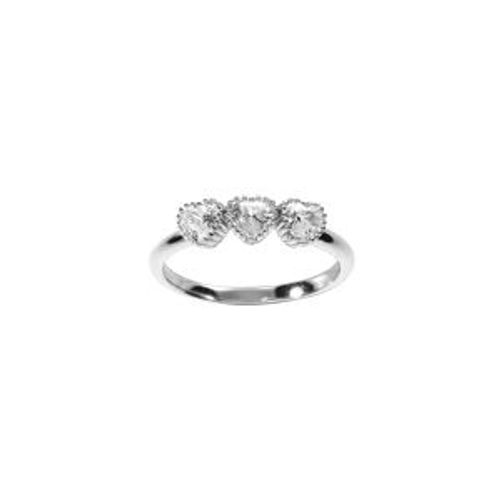 Bague Argent Rhodié 3 Coeurs Oxydes Blancs
