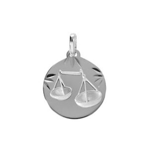 Pendentif Argent Rhdoie Médaille 15mm Diamanté Zodiaque Balance
