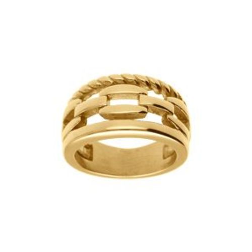 Bague Acier Doré Jaune 3 Rangs Mailles Et Corde