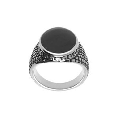 Bague Acier Patinée Ovale Onyx Imitation