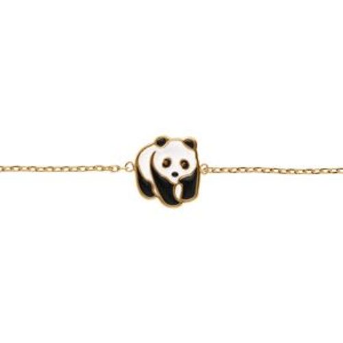 Bracelet Plaqué Or Panda Résine Noire Et Blanche 14+2cm