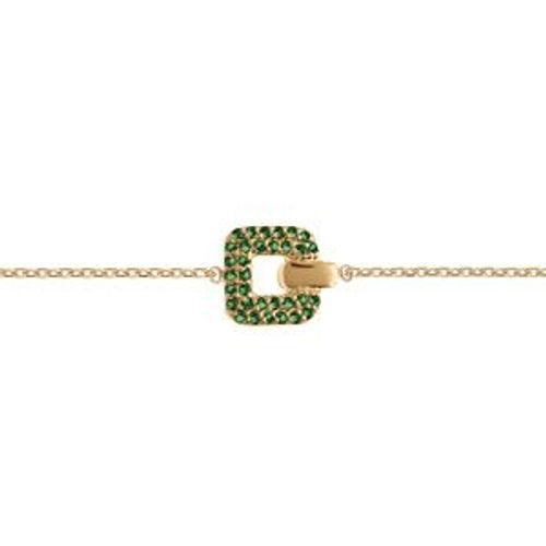 Bracelet Plaqué Or Carré Oxydes Vert Sertis 18cm Réglable 16