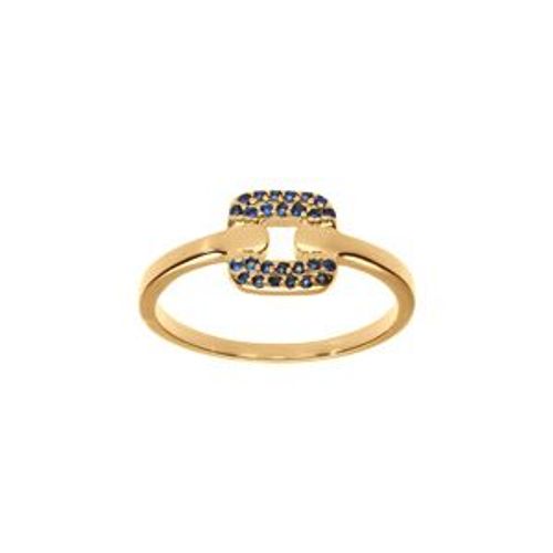 Bague Plaqué Or Carré Oxydes Bleus Sertis