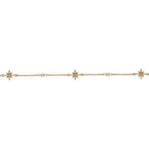 Bracelet Plaqué Or Étoile Oxydes Blancs Et Perle Blanche Imitation 16+2cm