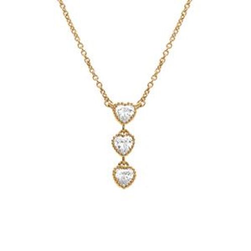 Collier Plaqué Or 3 Coeurs Oxydes Blancs 42+3cm
