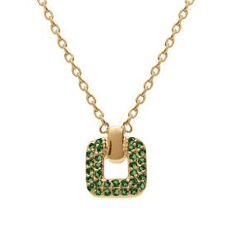 Collier Plaqué Or Pendentif Carré Oxydes Bleu Sertis 38+4cm