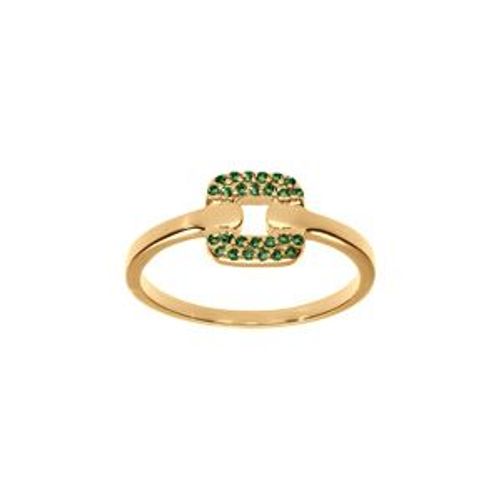 Bague Plaqué Or Carré Oxydes Verts Sertis