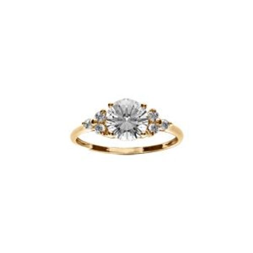 Bague Plaqué Or Oxyde Blanc Serti 7mm Et 3 Oxydes Sur Cotés 1.8mm